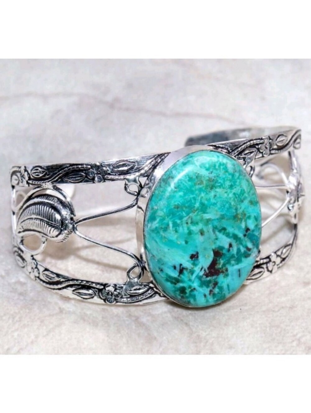 Peruvian Turquoise Gemstone Jewelry 925 Sterling Silver Adjustable Cuff Bracelet